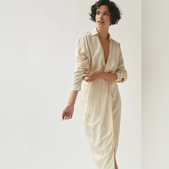 By Anthropologie V-Neck Knot Front Midi Dress - Picture 1 of 7